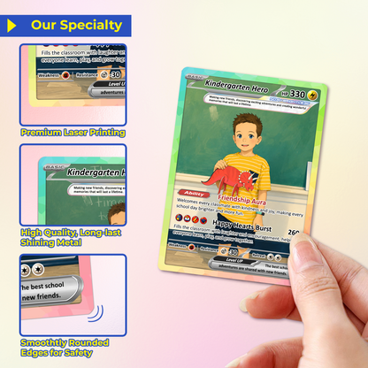 First Day of School Personalized Pokémon Card - Custom Anime Pokémon Card for Kids - Kindergarten Graduation Gift, First Grade Gift from Parents - CPC-BTS-10