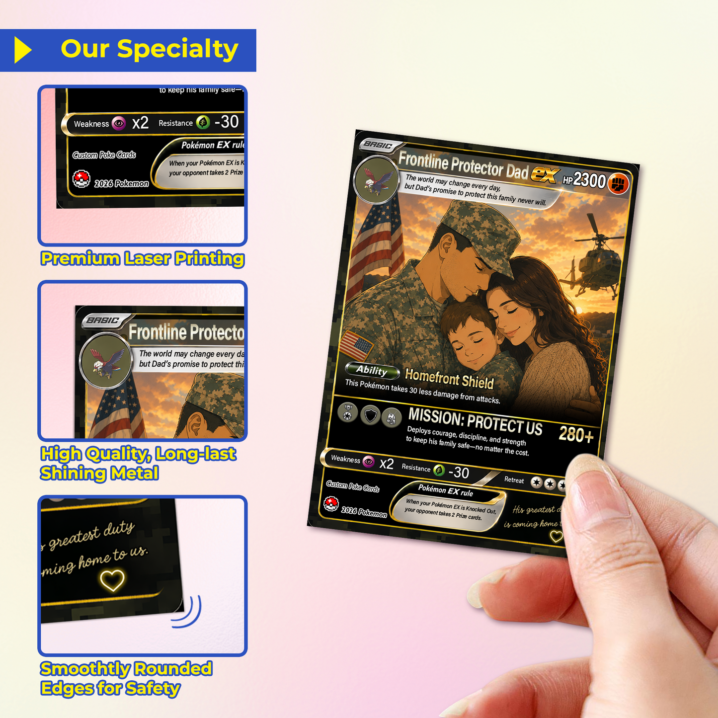 Special Edition for Military Dad Custom Pokémon Card - Father’s Day Personalized Pokémon Card for The Army Dad - Comic Anime Customizable Gift from Wife, Son & Daughter - CPC-143