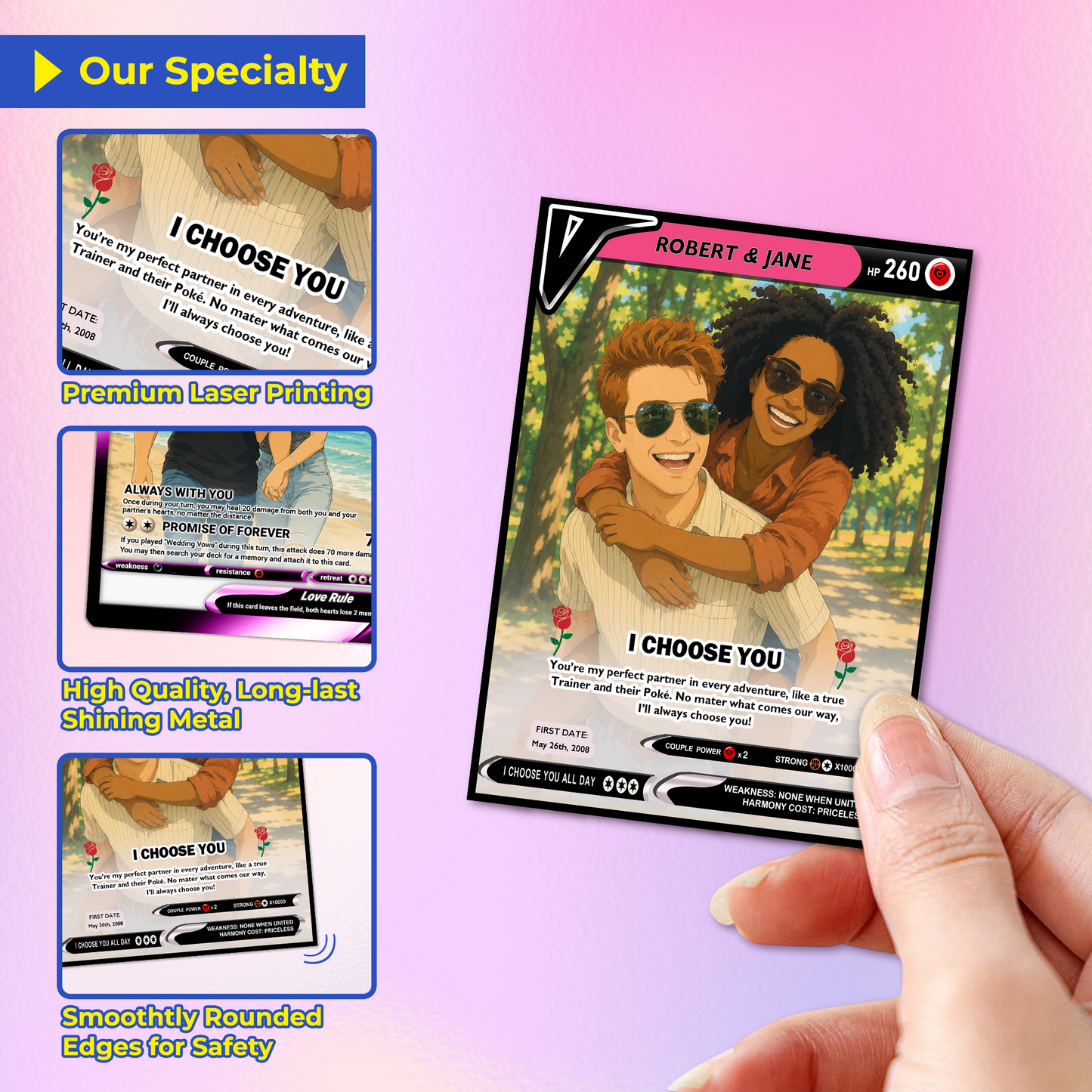 Custom Pokemon Card - Personalized Poke Card for Couples - Holographic Effect Available - CPC-29