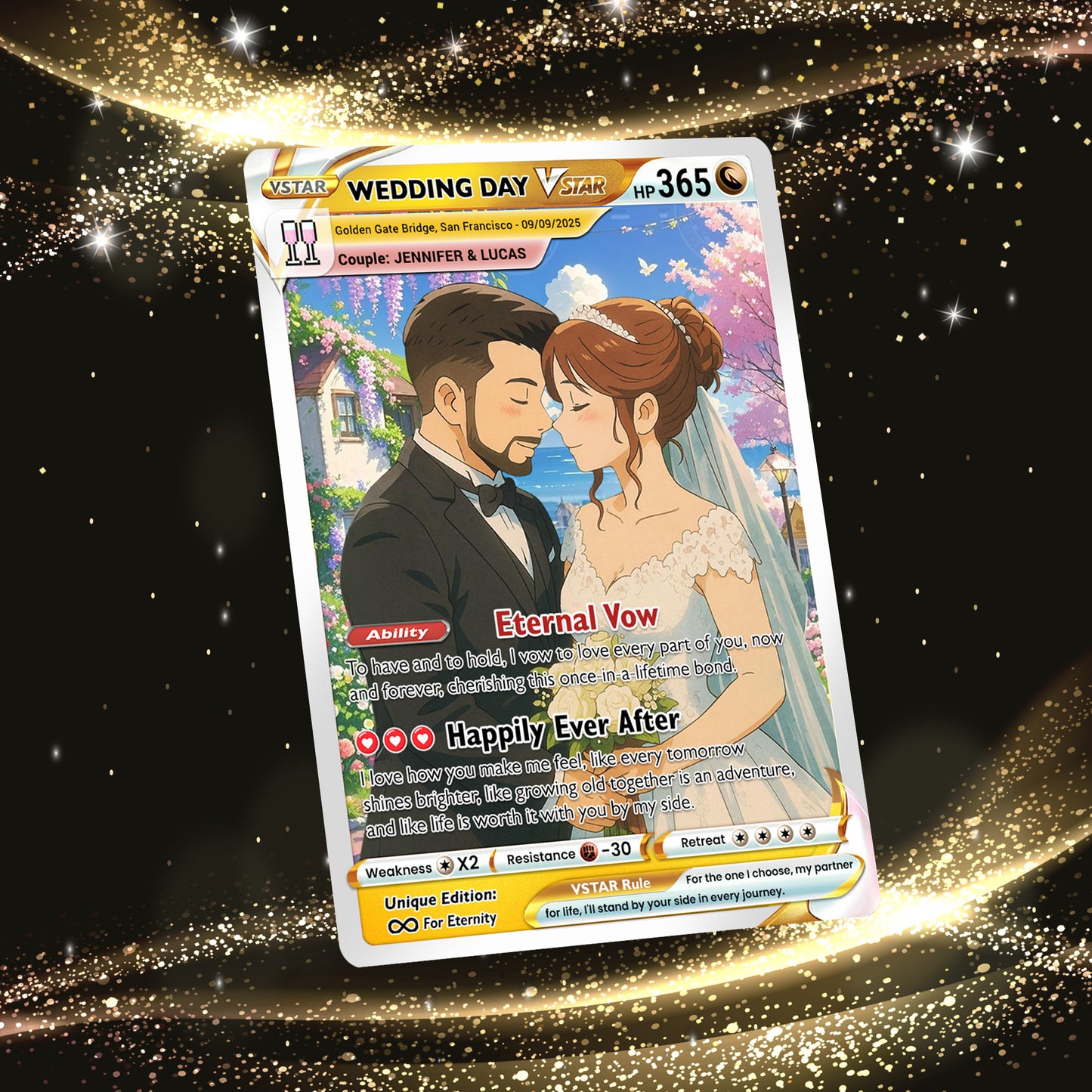 Personalized Pokemon Card for Couples with Ghibli Style - Custom Couple Pokemon Card for Him Her - Deep Custom Names Date Location - CPC-34