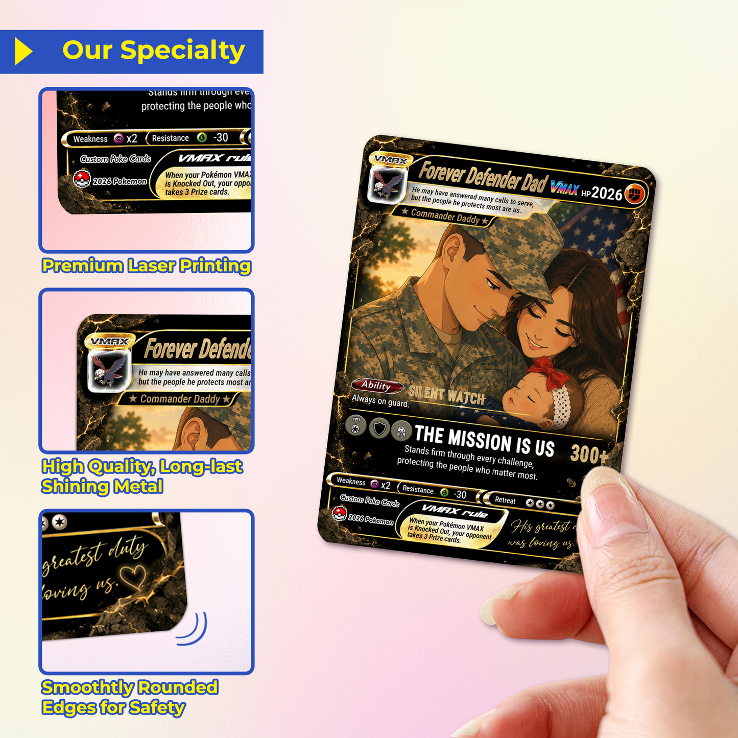 Special Edition Custom Pokémon Card for Military Dad - Father’s Day Personalized Pokémon Card for The Army Dad - Comic Anime Customizable Gift from Wife, Son & Daughter - CPC-142