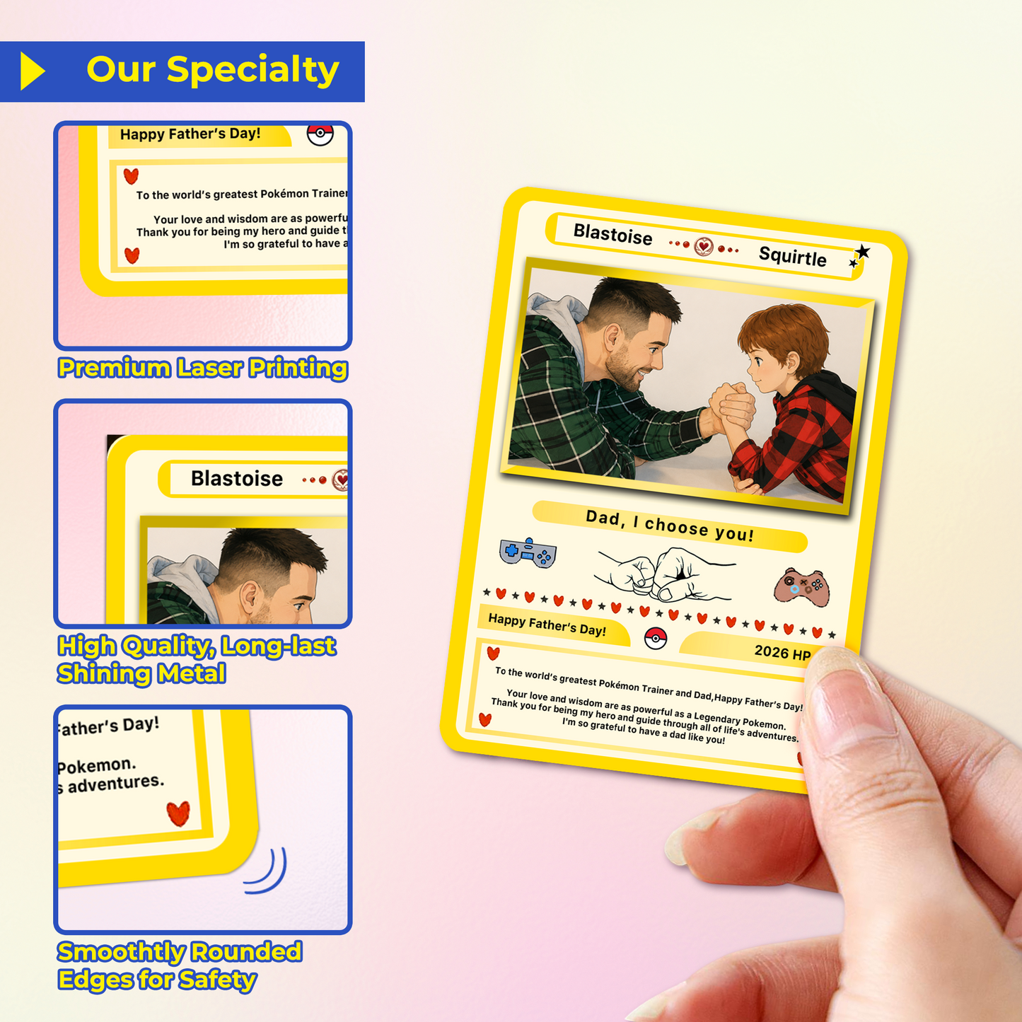 Happy Father’s Day Personalized Pokemon Card - Anime Inspired Personalized Pokémon Card for Trainer Dad - Customizable Gift from Supporter, Wife, Son & Daughter - CPC-108.B