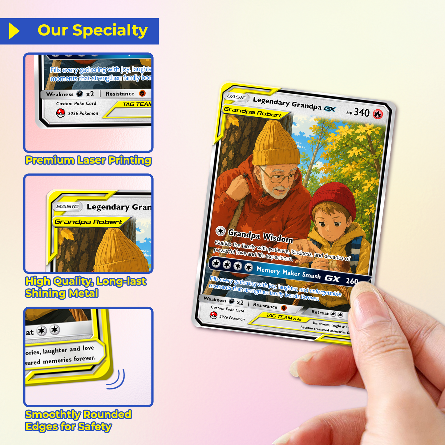 Legendary Grandpa Custom Pokémon Card for 2026 Father's Day - Anime Styles Personalized Pokémon Card for Grandpa - Perfect Classic Pokémon Card from Sons, Daughters & Grandkids - CPC-129
