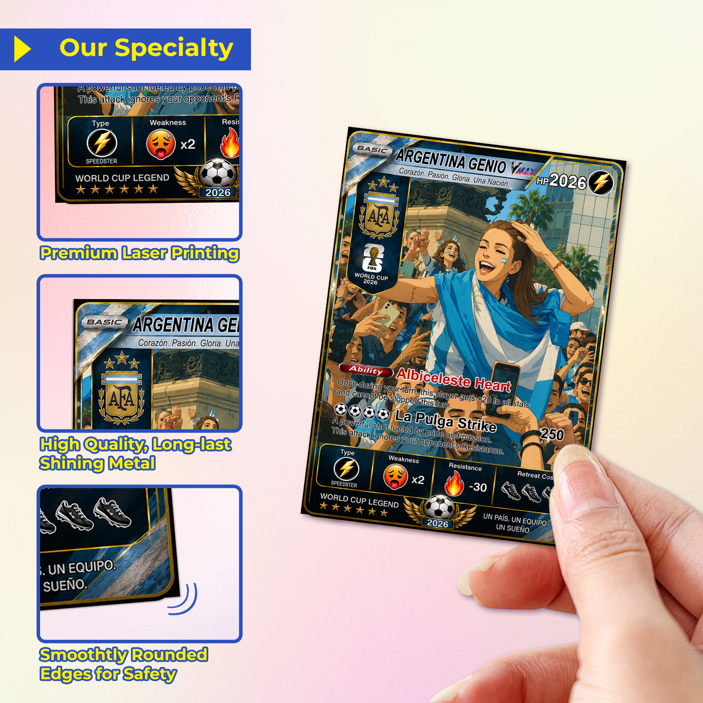Custom World Cup 2026 Soccer Card, Personalized Football Trading Card, Pokémon-Style Fan Card with Photo, Unique Gift for Soccer Fans - CPC-WC-ARG