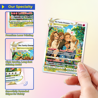 Happy Father's Day Custom Pokémon Card - Trendy Comic Anime Style Personalized Pokémon Card for Dad - Perfect Gift from Wife & Kids - CPC-117.A