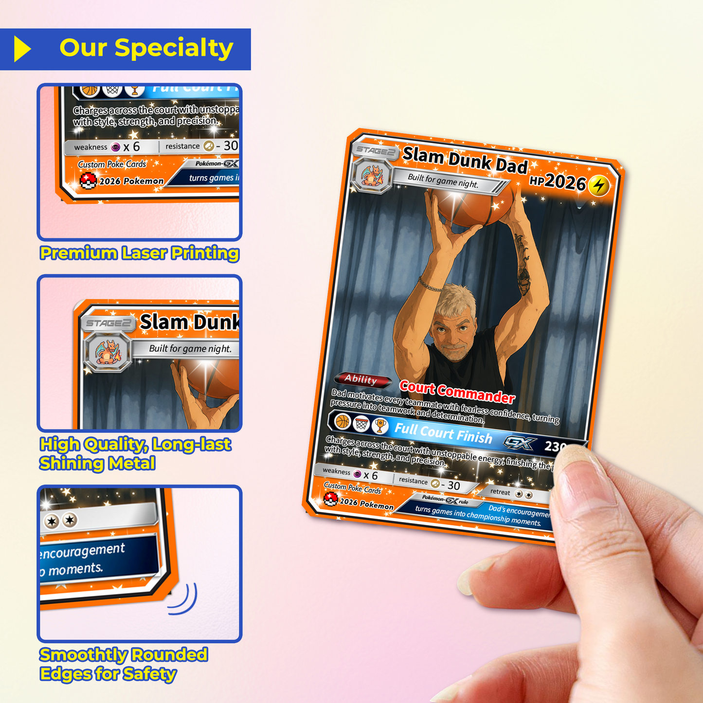 Happy Father's Day Custom Pokémon Card for Basketball Dad - Father’s Day Personalized Pokémon Card for Sport Dad - Comic Anime Customizable Gift from Supporter, Wife, Son & Daughter - CPC-136