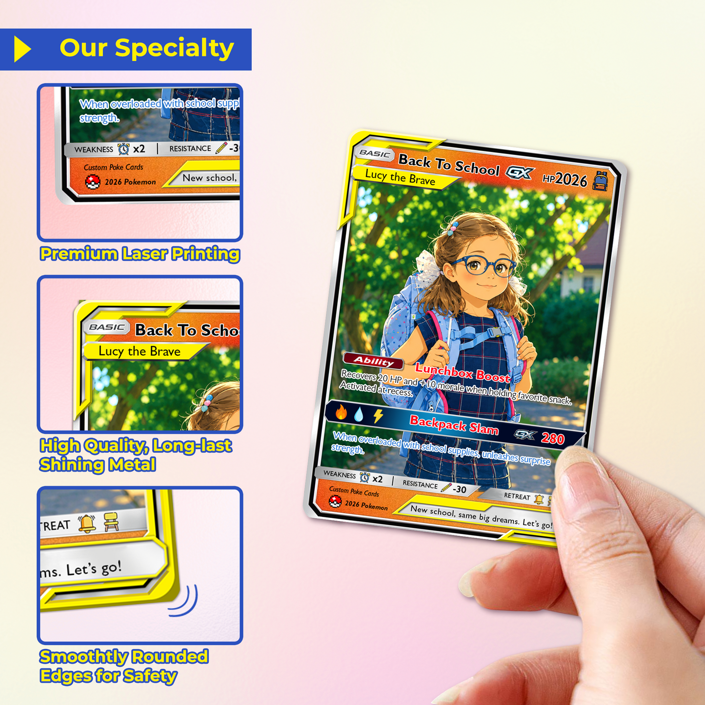 Back to School Gift for Pokémon Fans - Custom Pokémon Card with Anime Picture for Kids, Students - Personalized First Day of School Gift from Parents - CPC-147