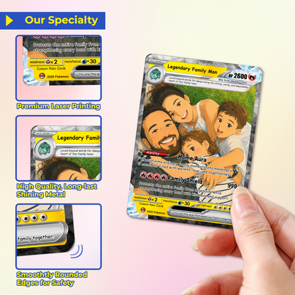 Happy Father's Day Custom Pokémon Card - Comic Anime Style Personalized Pokémon Card for Dad - Perfect Gift from Wife & Kids - CPC-124