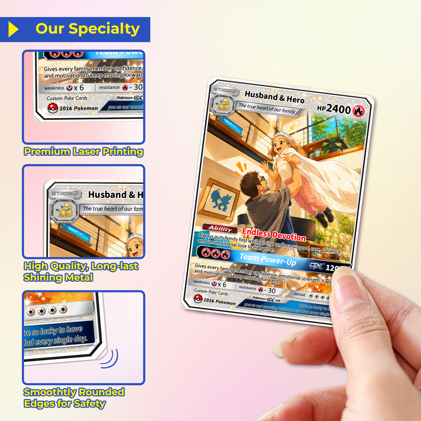 2026 Father's Day Custom Pokémon Card - Comic Anime Style Personalized Pokémon Card for Dad - Perfect Gift from Wife & Kids - CPC-118