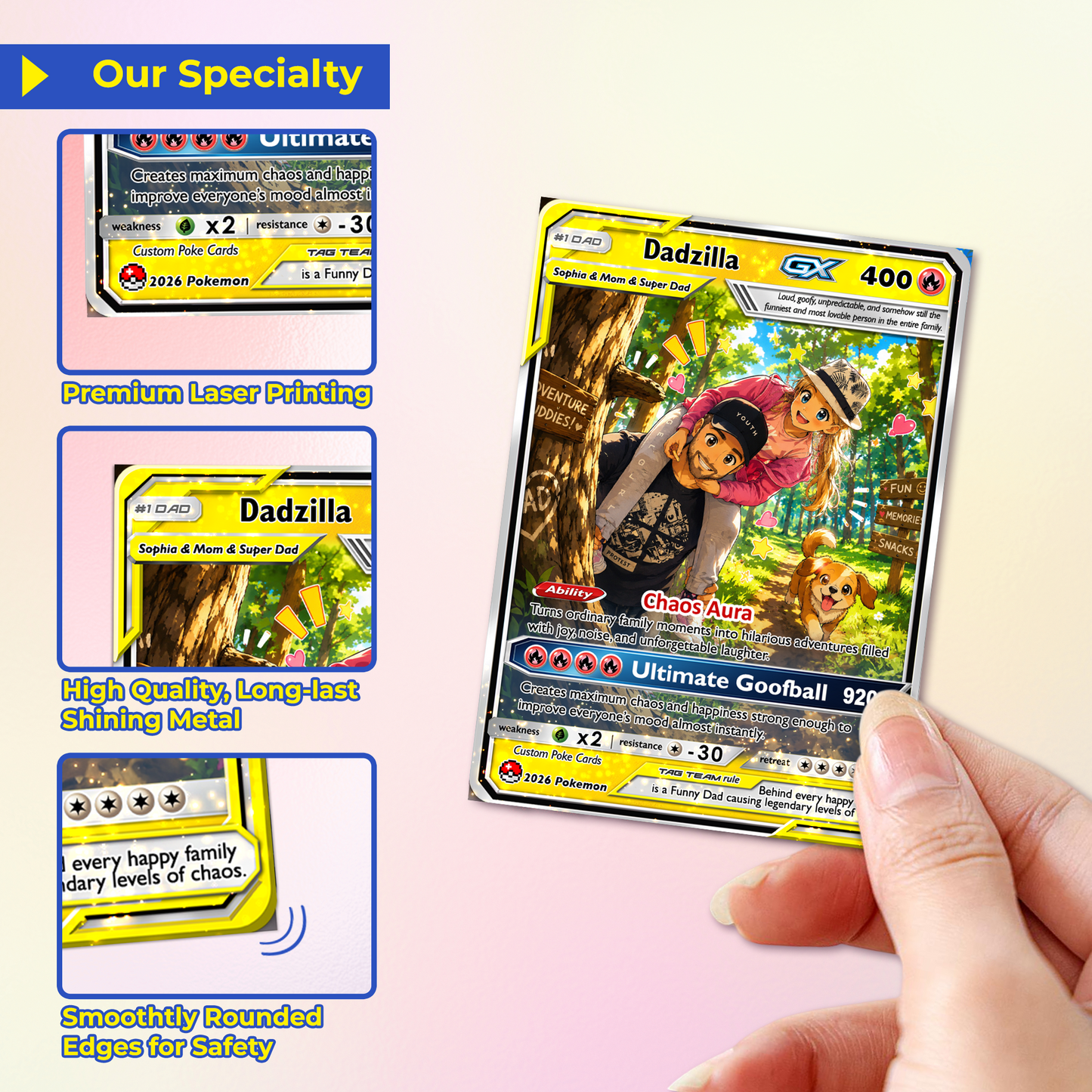 Unique Gift For a Funny Dad - Happy Father's Day Custom Pokémon Card - Comic Anime Style Personalized Pokémon Card for Funny Dad - Perfect Gift from Wife & Kids - CPC-123