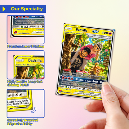 Unique Gift For a Funny Dad - Happy Father's Day Custom Pokémon Card - Comic Anime Style Personalized Pokémon Card for Funny Dad - Perfect Gift from Wife & Kids - CPC-123