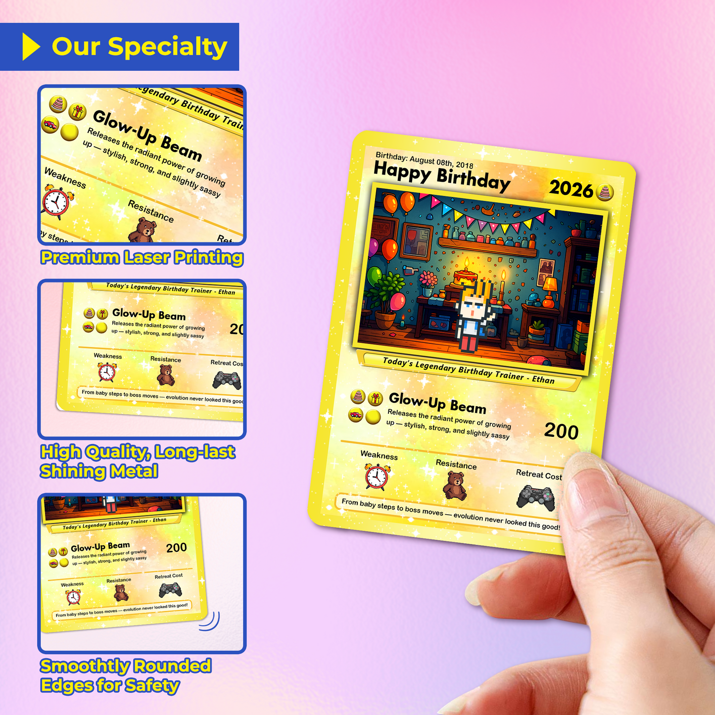 Happy Birthday Custom Pokémon Card with Art Characters, Personalized Pokémon Card for Date of Birth - CPC-11.B