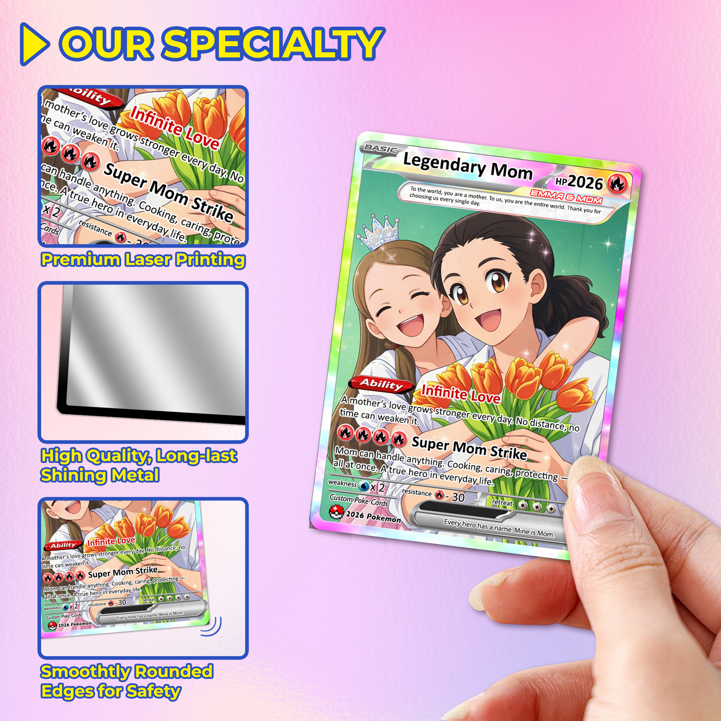 Custom Pokémon Card for Mom – Mother’s Day Personalized Pokemon Card - Customizable Gift from Husband Daughter, Son | Ghibli - Anime Style Trading Card - CPC-81