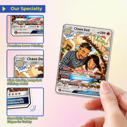 Funny Father's Day Custom Pokémon Card - HOT Trend Comic Anime Style Personalized Pokémon Card for Dad - Perfect Gift from Wife & Kids - CPC-119