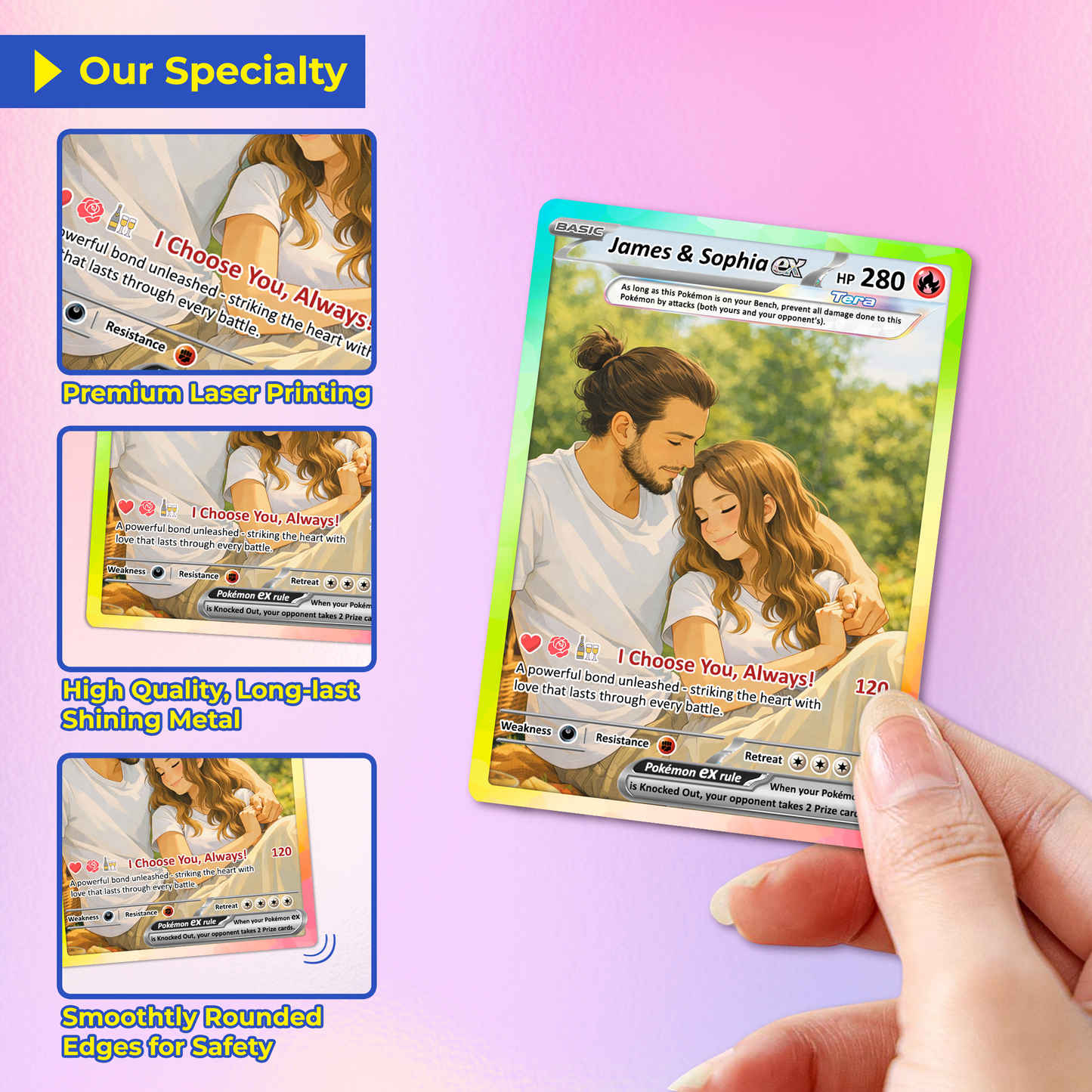 Custom Pokémon Cards with Anime Picture, Personalized Poke Cards Animated Style Gifts for Him and Her - CPC-04.B