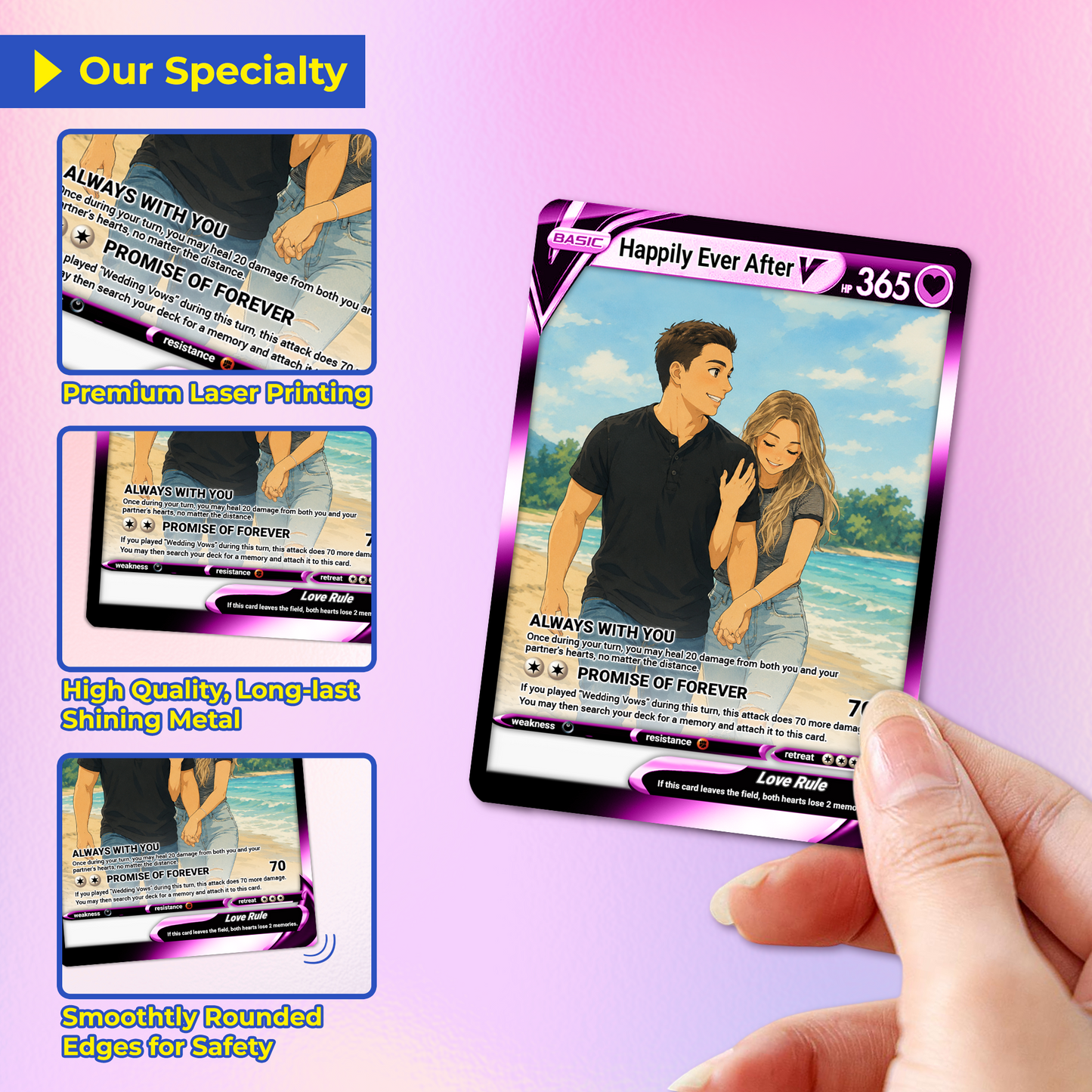 Custom Pokemon Card for Couple - Personalized Anime-Inspired Pokemon Card - Holographic Effect Available - CPC-46