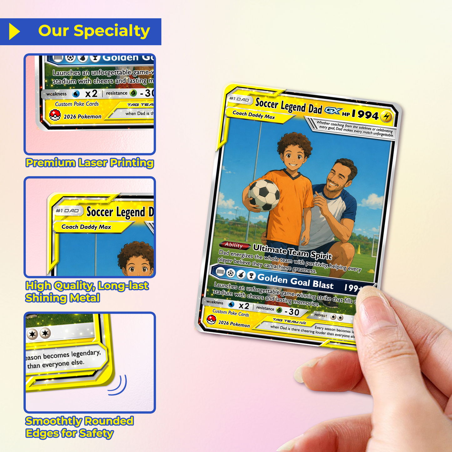 Soccer Dad Custom Pokémon Card for Father's Day - Father’s Day Personalized Pokémon Card for Sport Dad - Comic Anime Style Customizable Gift from Supporter, Wife, Son & Daughter - CPC-133
