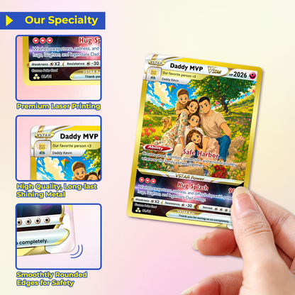Happy Father's Day Custom Pokémon Card - Hot Comic Anime Style Personalized Pokémon Card for Dad - Perfect Gift from Wife & Kids - CPC-117.B