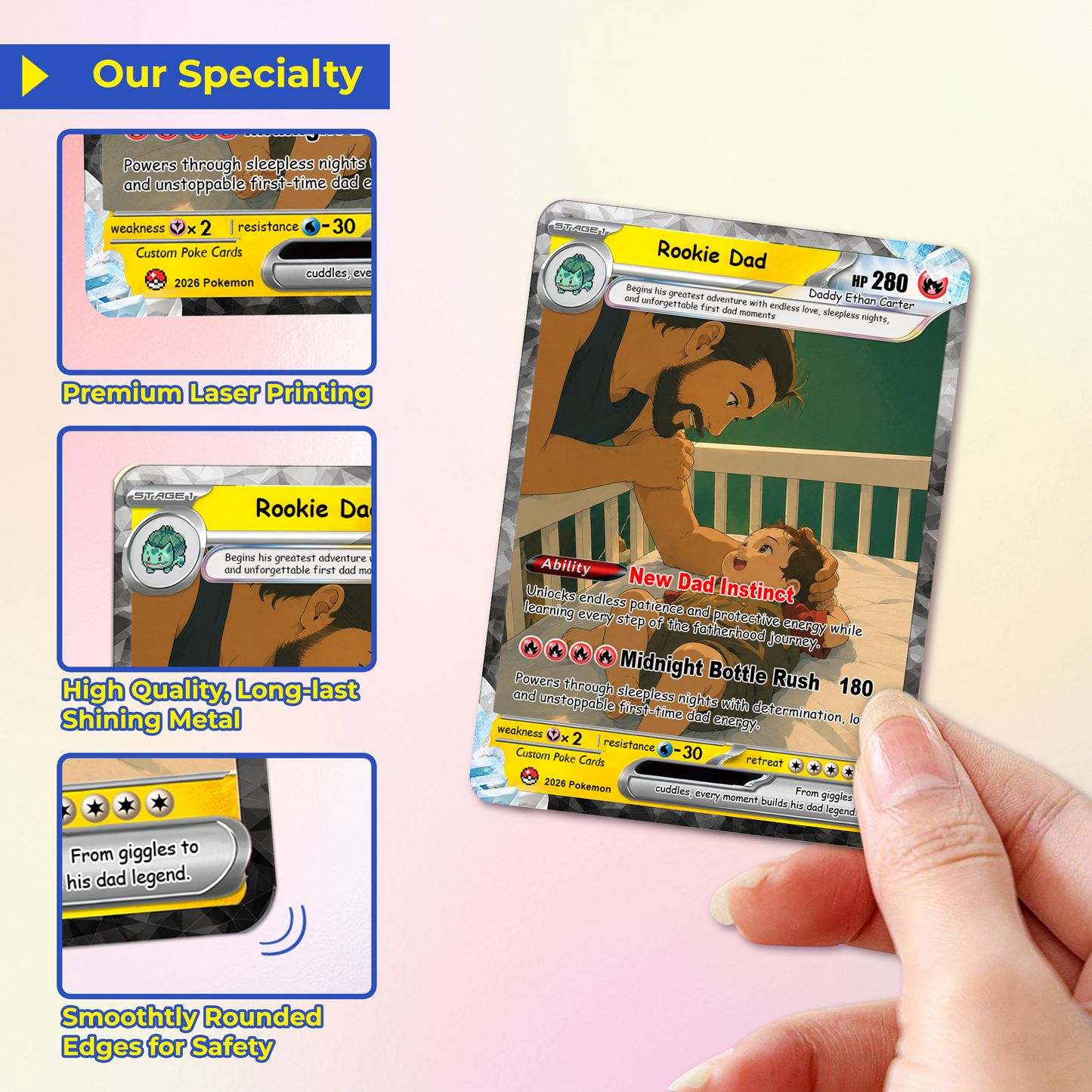 First-Time Dads Custom Pokémon Card - Comic Anime Style Personalized Pokémon Card for First Father’s Day - Perfect Gift for New Dads - CPC-126