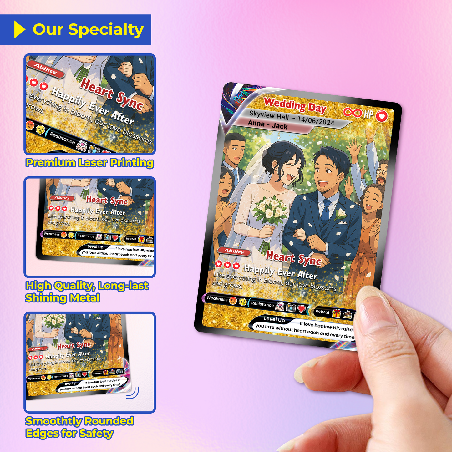 Personalized Pokémon Card with Wedding Day & Location, Anime Style Custom Pokémon Cards - CPC-05