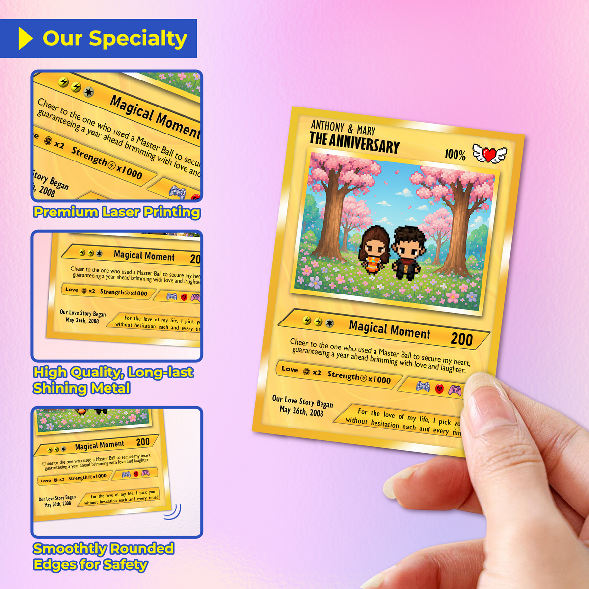 Custom Pokemon Card with Pixel Characters, Personalized Pokemon Card for Couples, Holographic Effect Available - CPC-70.B