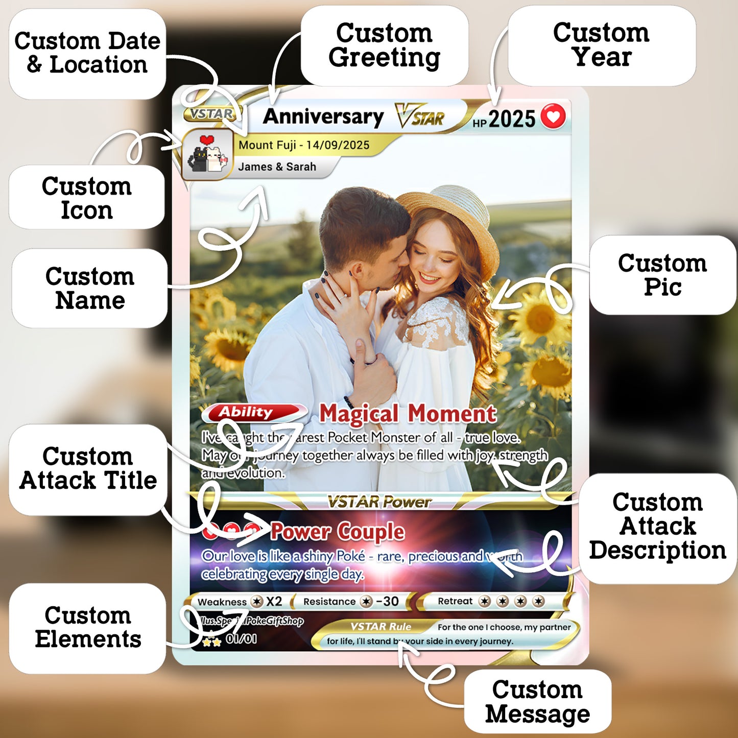 Anime Transformation Custom Pokemon Card - Personalized Poke Card for Couples - Holographic Effect Available - CPC-30