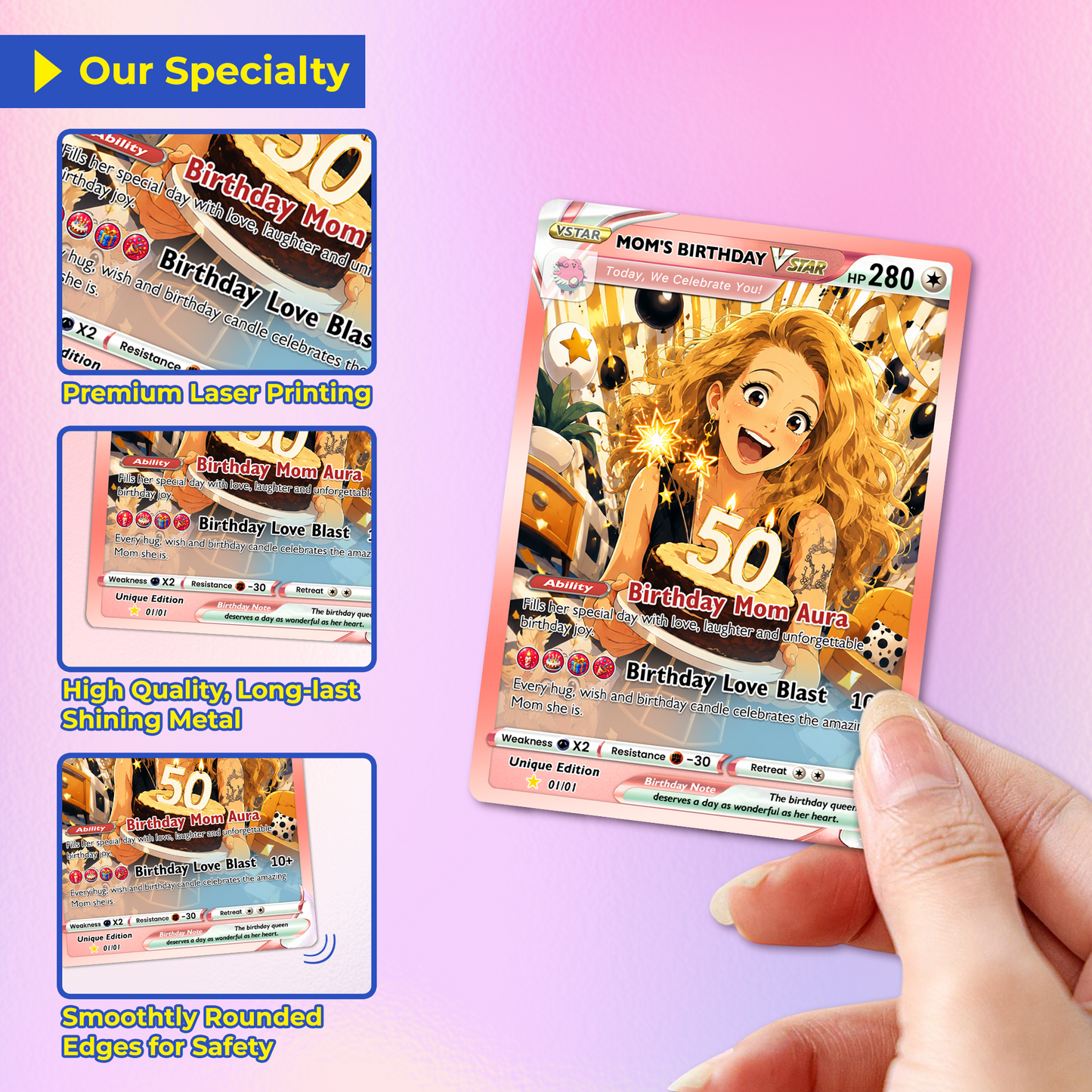 Happy Birthday Custom Pokémon Card for Moms - Personalized Pokémon Card by Animated Photo - Customizable Pokémon Gift from Kids, Husband for Mom & Wife - CPC-DOB-04