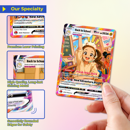 Back to School Custom Pokémon Card - Personalized Pokémon Card with Anime Picture - First Day of School Gift from Parents, Grandparents for Kids, Students - CPC-BTS-01.B