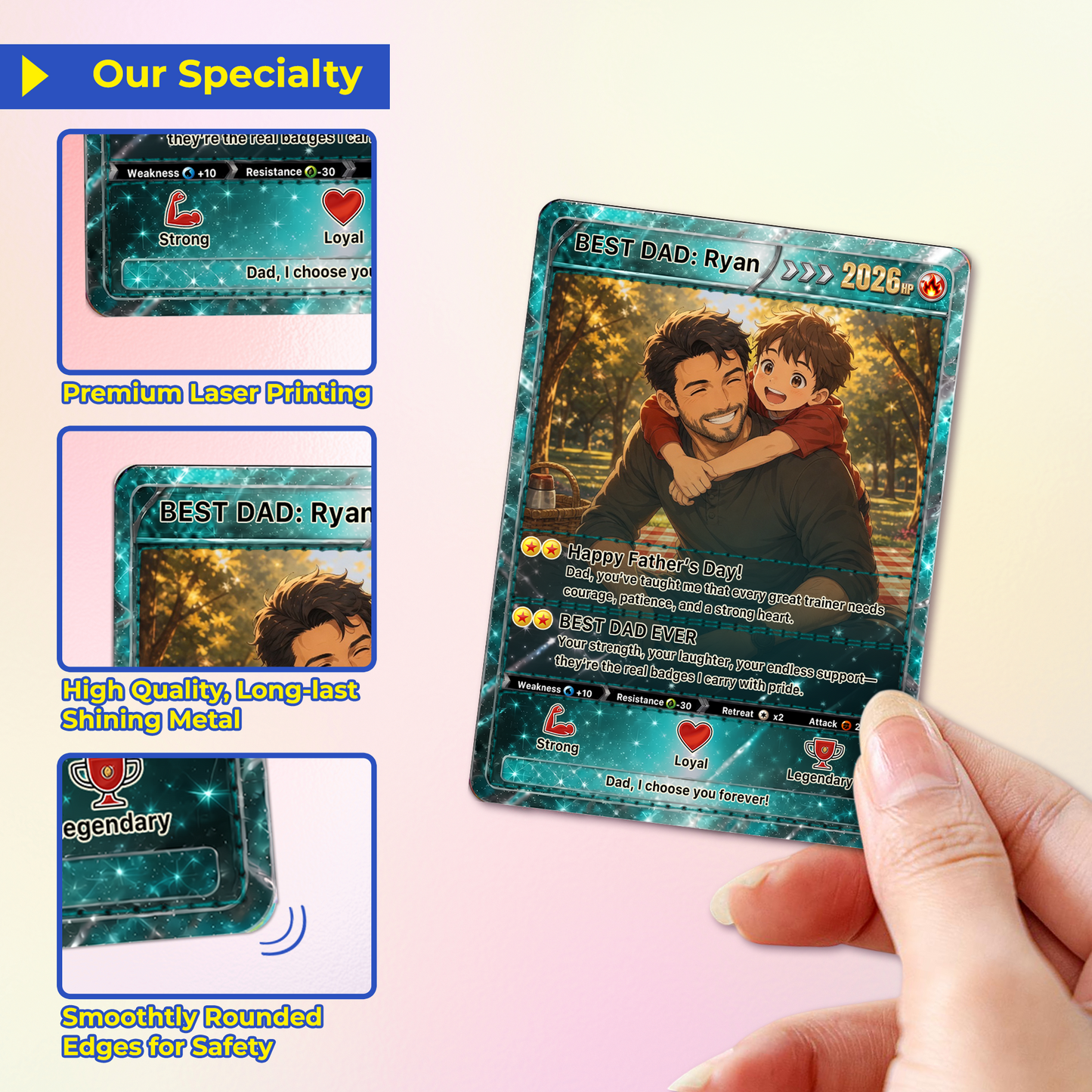 Happy Father's Day Custom Pokémon Card - Anime Styles Personalized Pokémon Card for Dad - Perfect Classic Pokémon Card from Wife & Kids - CPC-112