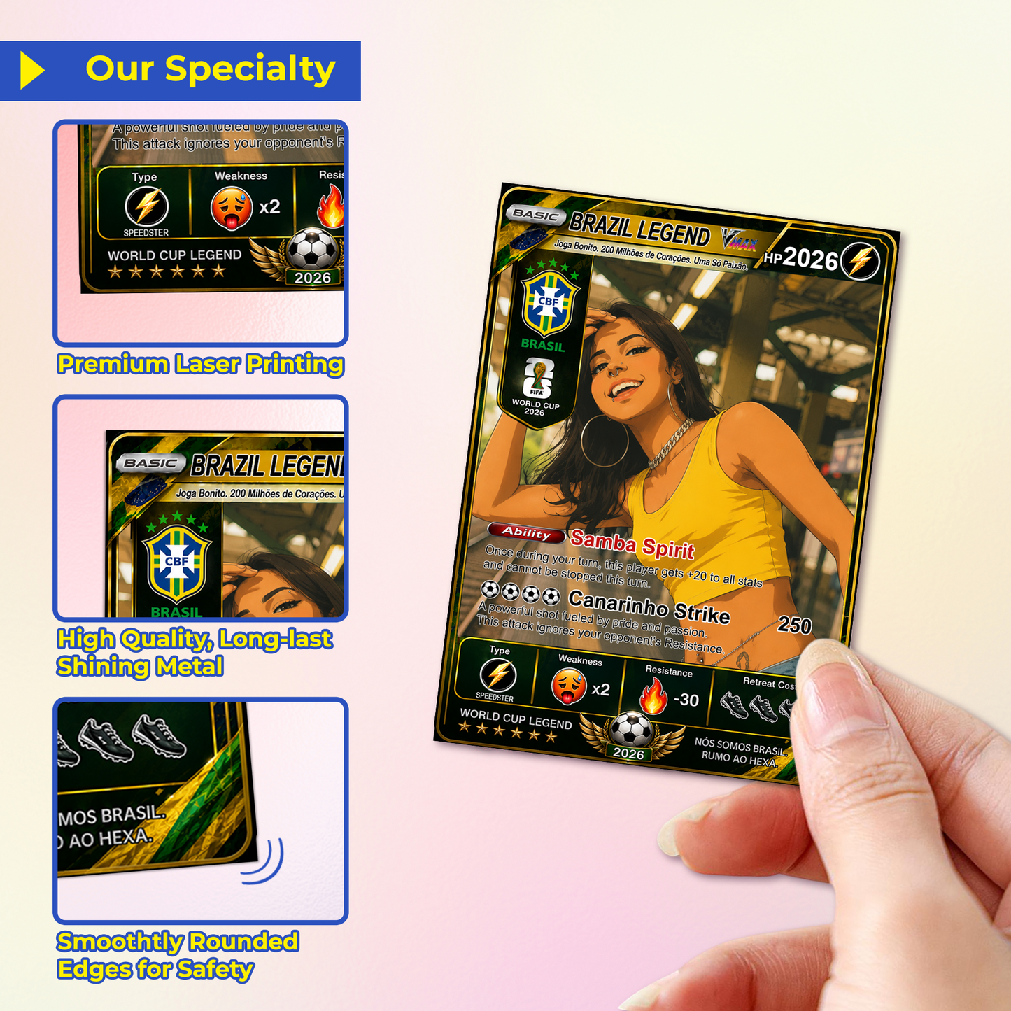 Personalized World Cup 2026 Soccer Card, Custom Football Trading Card, Pokémon-Style Fan Card with Photo, Unique Gift for Soccer Fans - CPC-WC-BRA