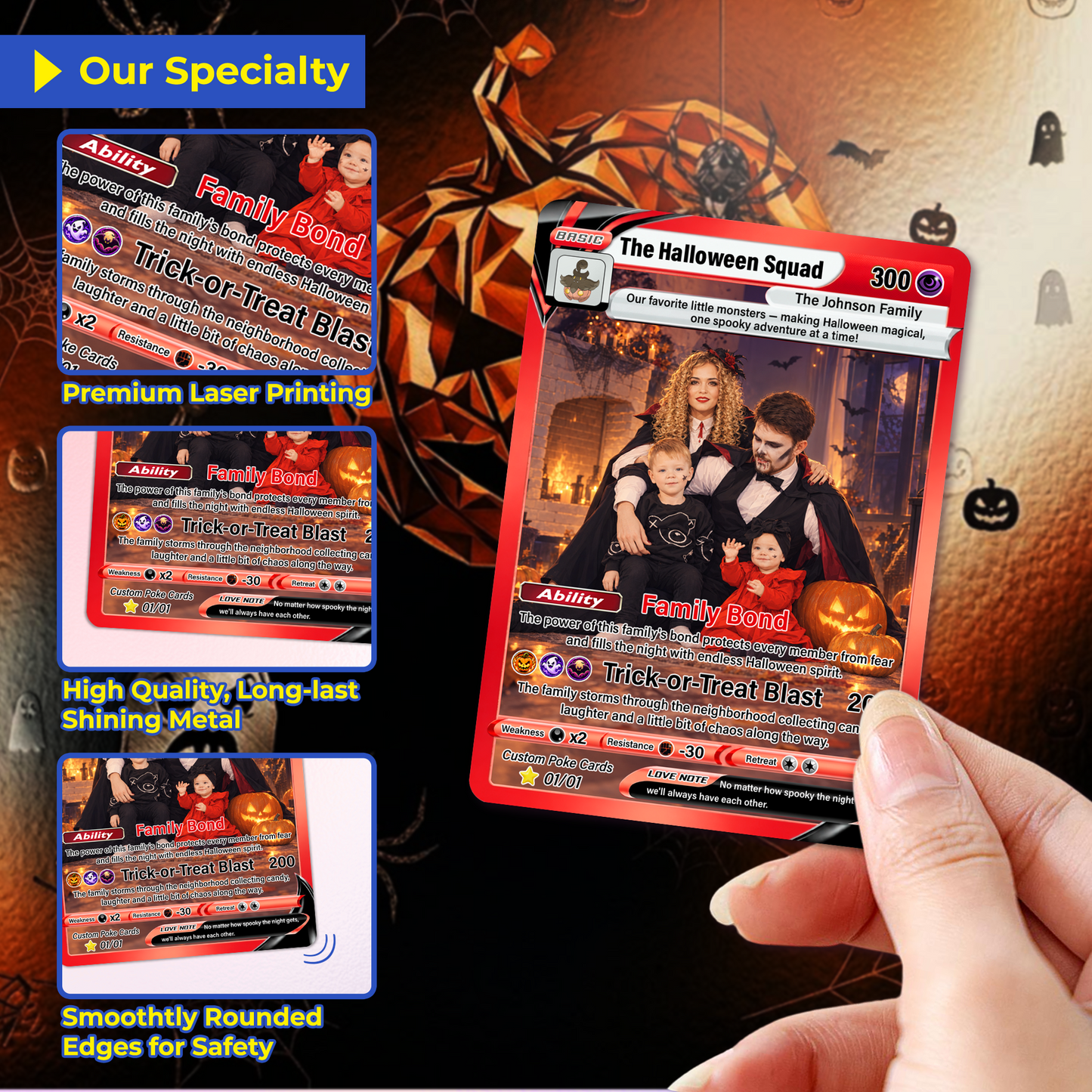 Family Halloween Custom Pokémon Cards with Anime Picture, Personalized Pokemon Cards, Animated Gifts for Family Memebers - CPC-hlw-02