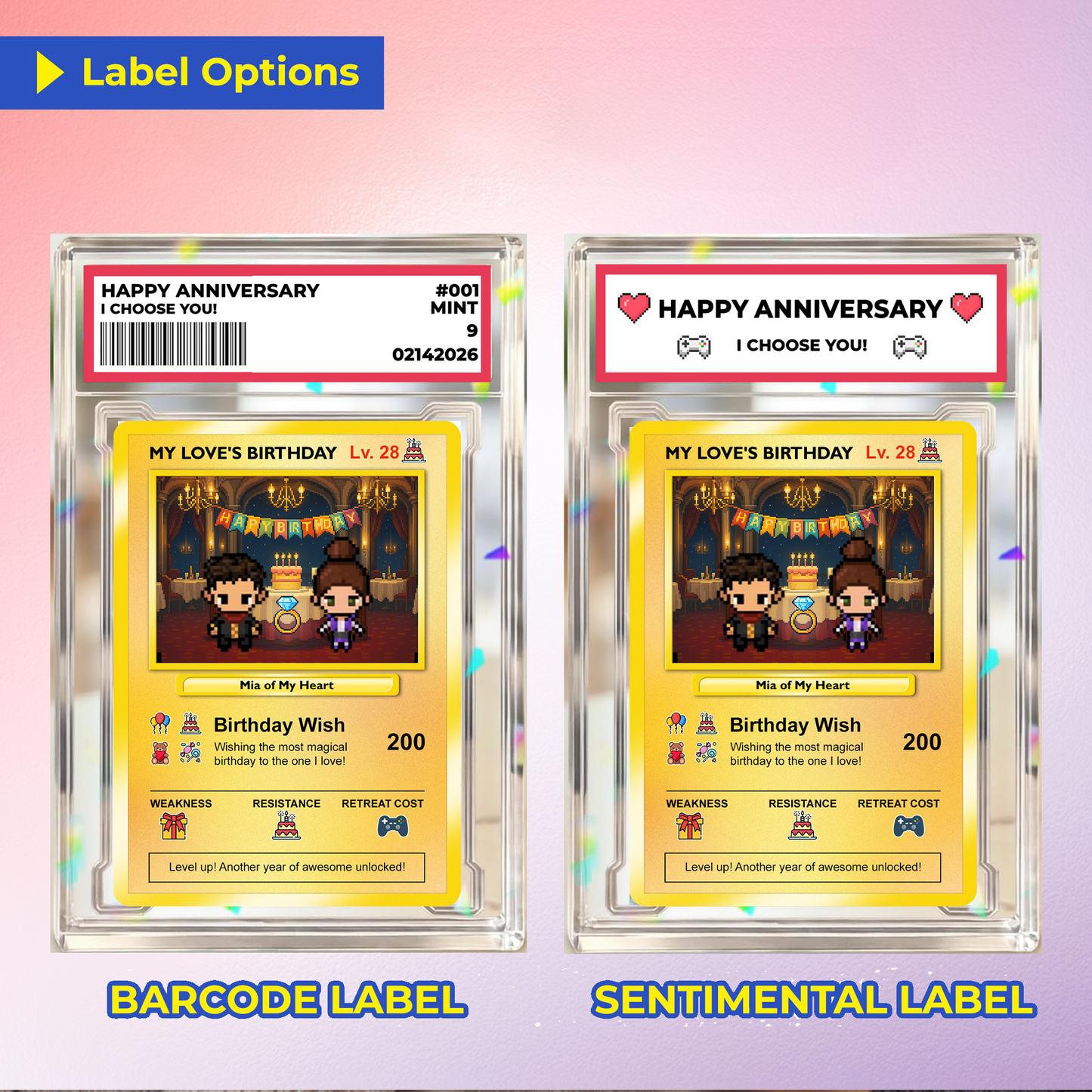 Pixel Characters Personalized Pokémon Card, Birthday Custom Pokémon Card for Couples, Customizable Pokémon Cards for Birthday - CPC-14.B
