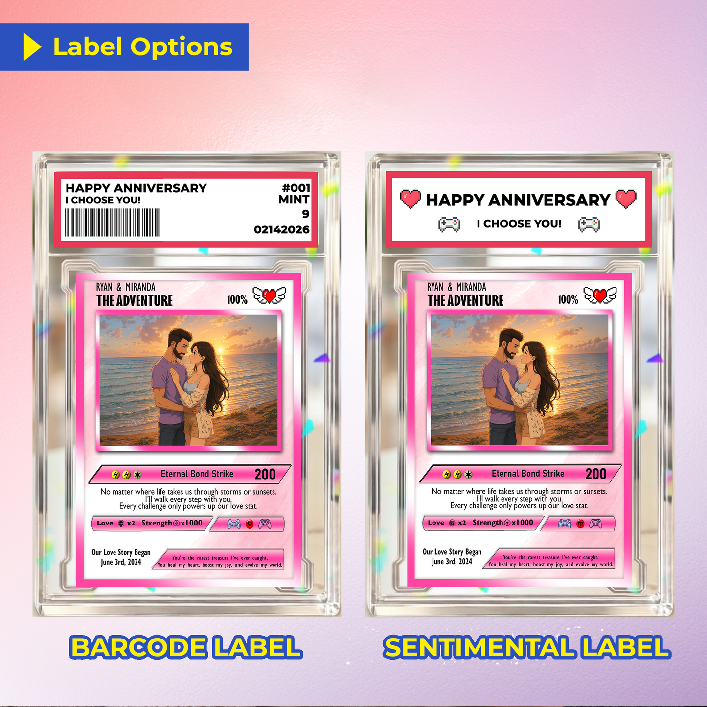 Happy Valentines Card, Custom Pokémon Cards with Anime Picture, Personalized Poke Cards Animated Style Gifts for Him and Her - CPC-72