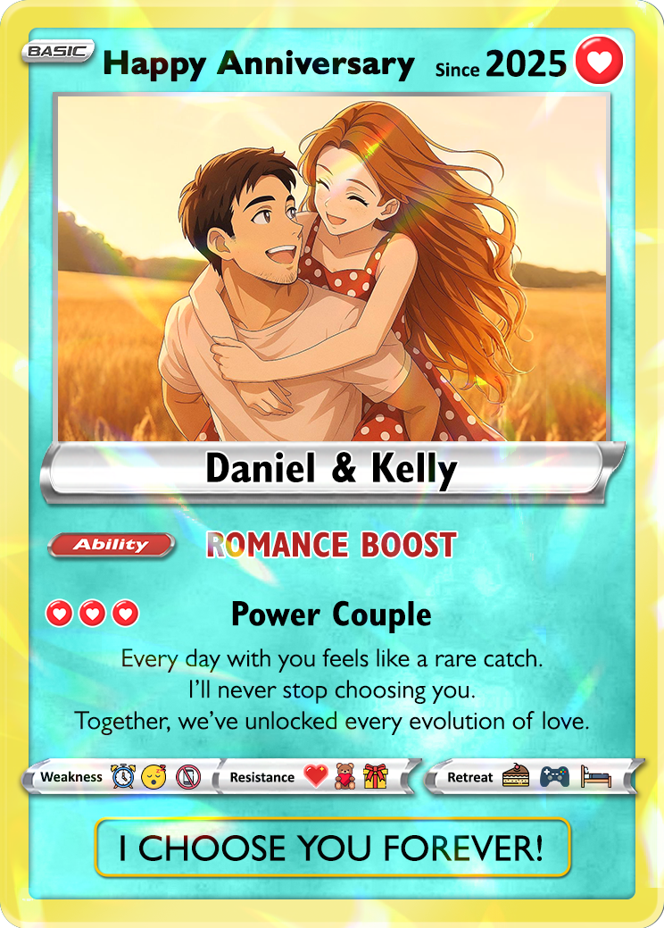 Custom Couple Pokemon Cards for Anniversary Day, Transform to Anime Styles - CPC-01