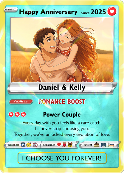 Custom Couple Pokemon Cards for Anniversary Day, Transform to Anime Styles - CPC-01
