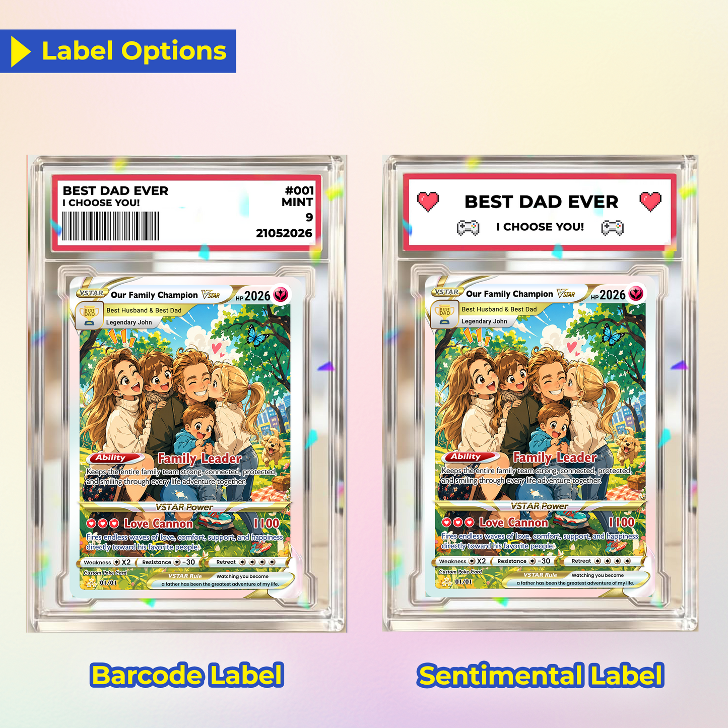 Happy Father's Day Custom Pokémon Card - Trendy Comic Anime Style Personalized Pokémon Card for Dad - Perfect Gift from Wife & Kids - CPC-117.A