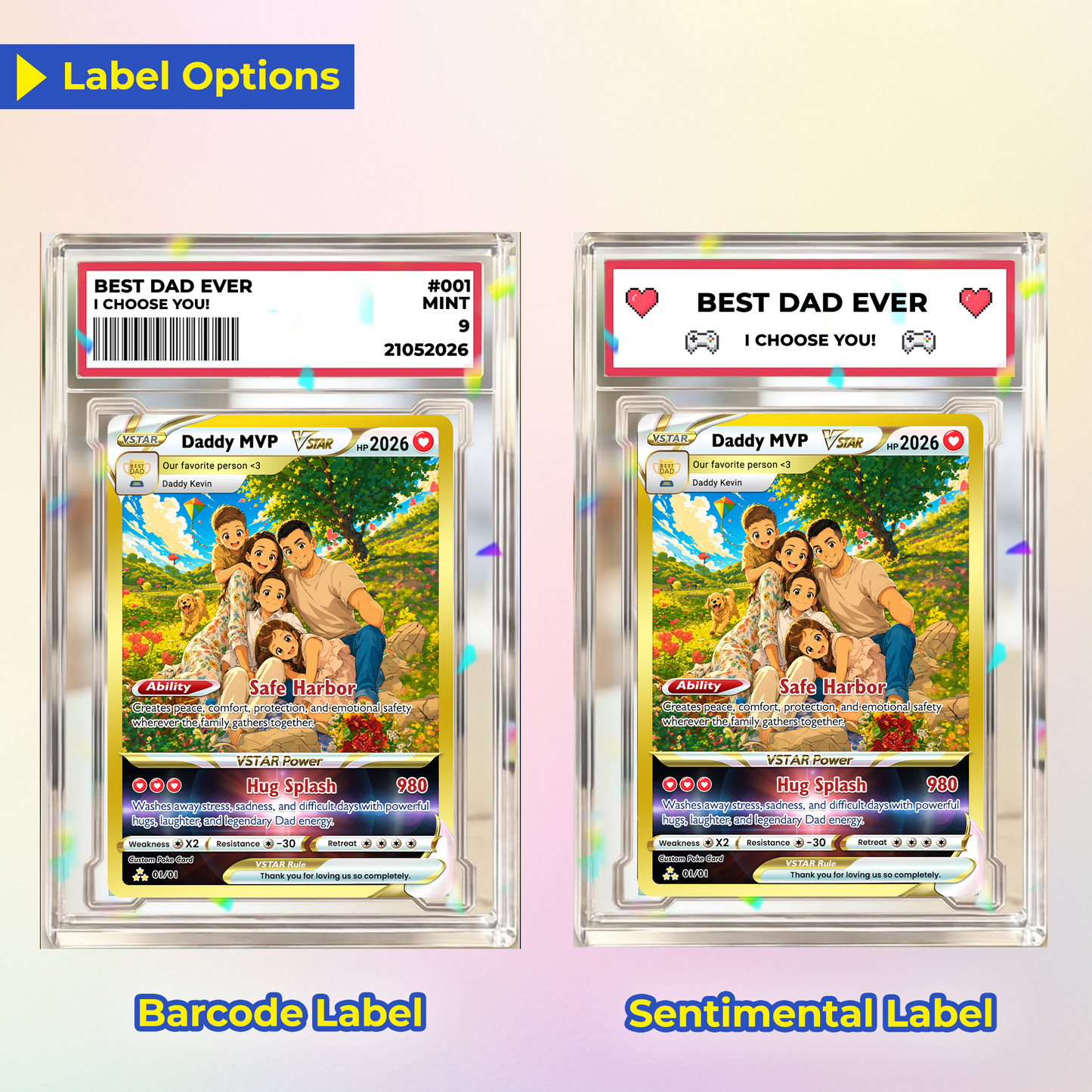 Happy Father's Day Custom Pokémon Card - Hot Comic Anime Style Personalized Pokémon Card for Dad - Perfect Gift from Wife & Kids - CPC-117.B