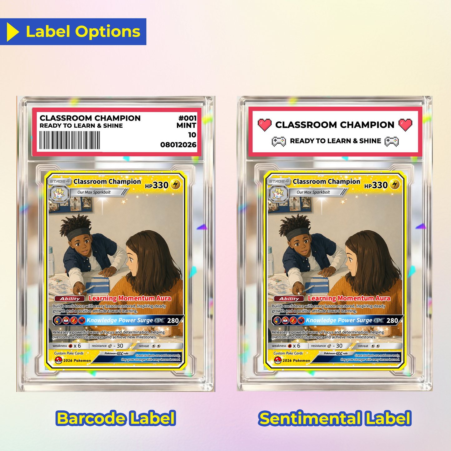 Classroom Champion Back to School Personalized Pokémon Card - Custom Pokémon Card with Anime Picture for Kids, Students - First Day of School Gift from Parents - CPC-BTS-03