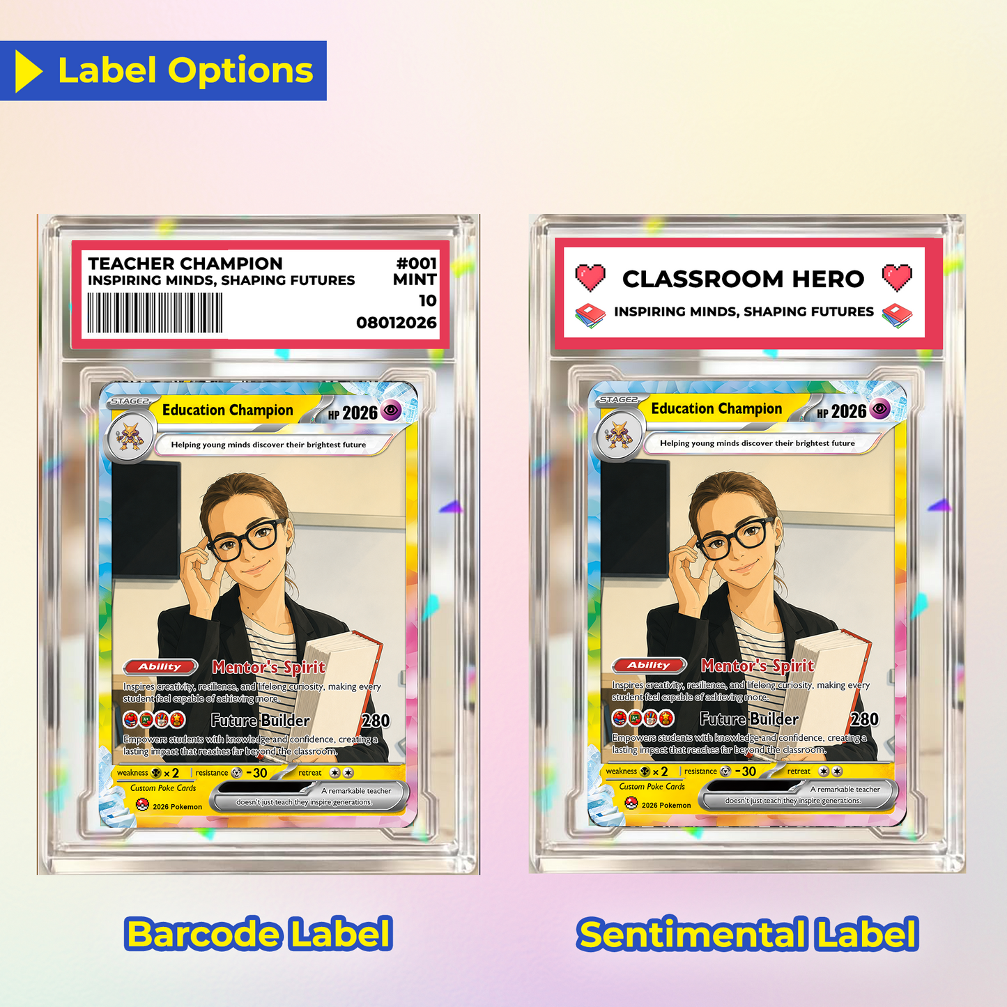 Education Champion Custom Pokemon Cards, Teacher Appreciation Gift Card, Change Your Photo to Anime Styles, Thank You Teacher Gift, Personalized Pokemon Cards - CPC-BTS-08