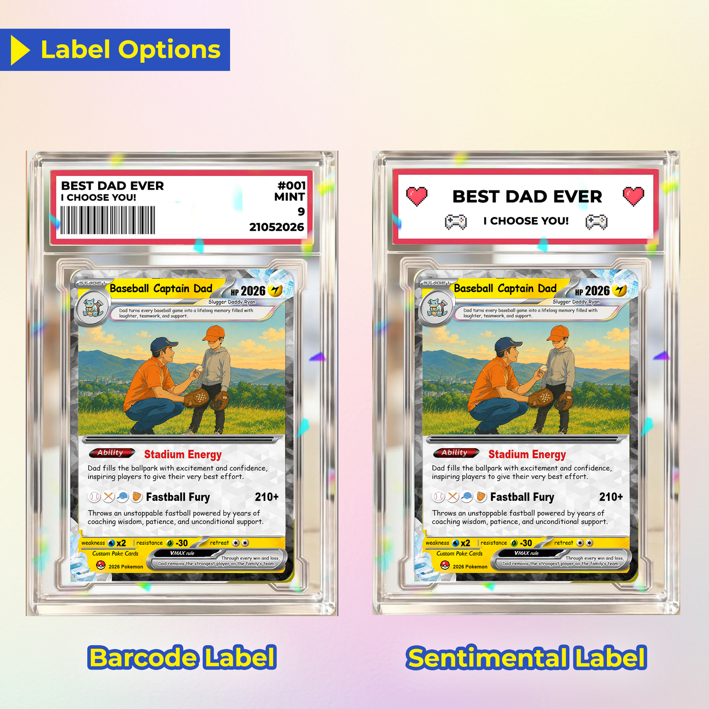 Happy Father's Day Custom Pokémon Card for Baseball Dad - Father’s Day Personalized Pokémon Card for Sport Dad - Comic Anime Customizable Gift from Supporter, Wife, Son & Daughter - CPC-135