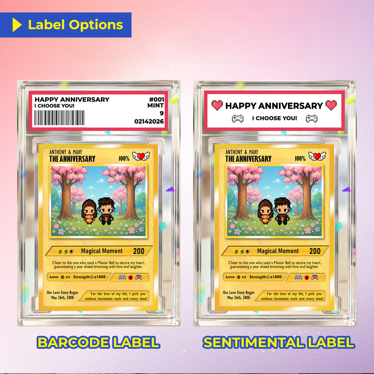 Custom Pokemon Card with Pixel Characters, Personalized Pokemon Card for Couples, Holographic Effect Available - CPC-70.B