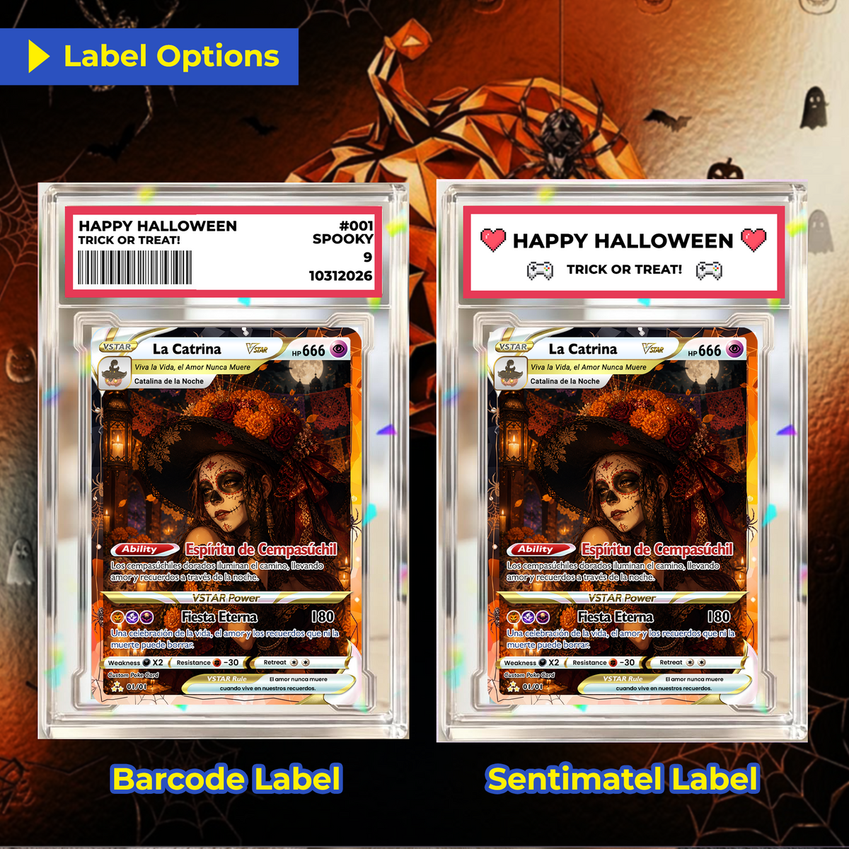 Custom Día de los Muertos Pokémon Card | Personalized Day of the Dead Card | La Catrina Gift for Him & Her - CPC-hlw-16