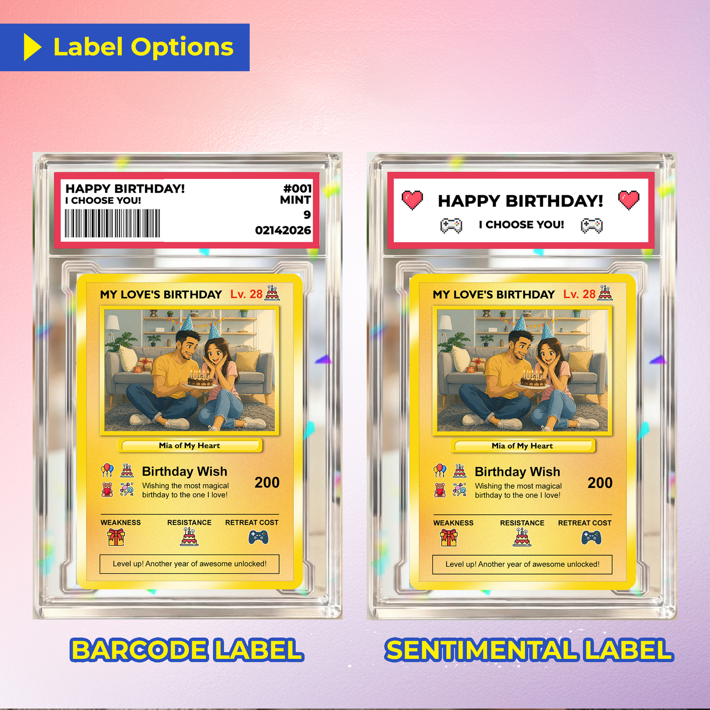Birthday Custom Pokémon Card for Couples, Pixel Characters Personalized Pokémon Card, Customizable Pokémon Cards for Birthday - CPC-14.A