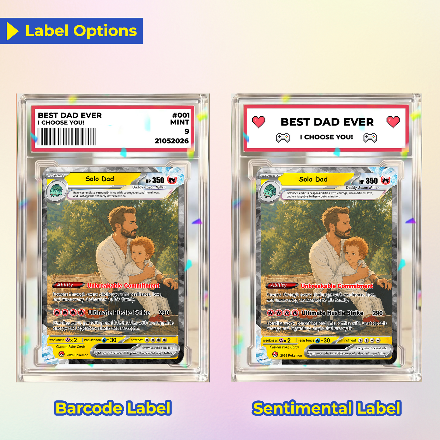 Single Dad Custom Pokémon Card for Father's Day - Comic Anime Style Personalized Pokémon Card for Solo Father - Perfect Gift from Kids & Friends - CPC-130