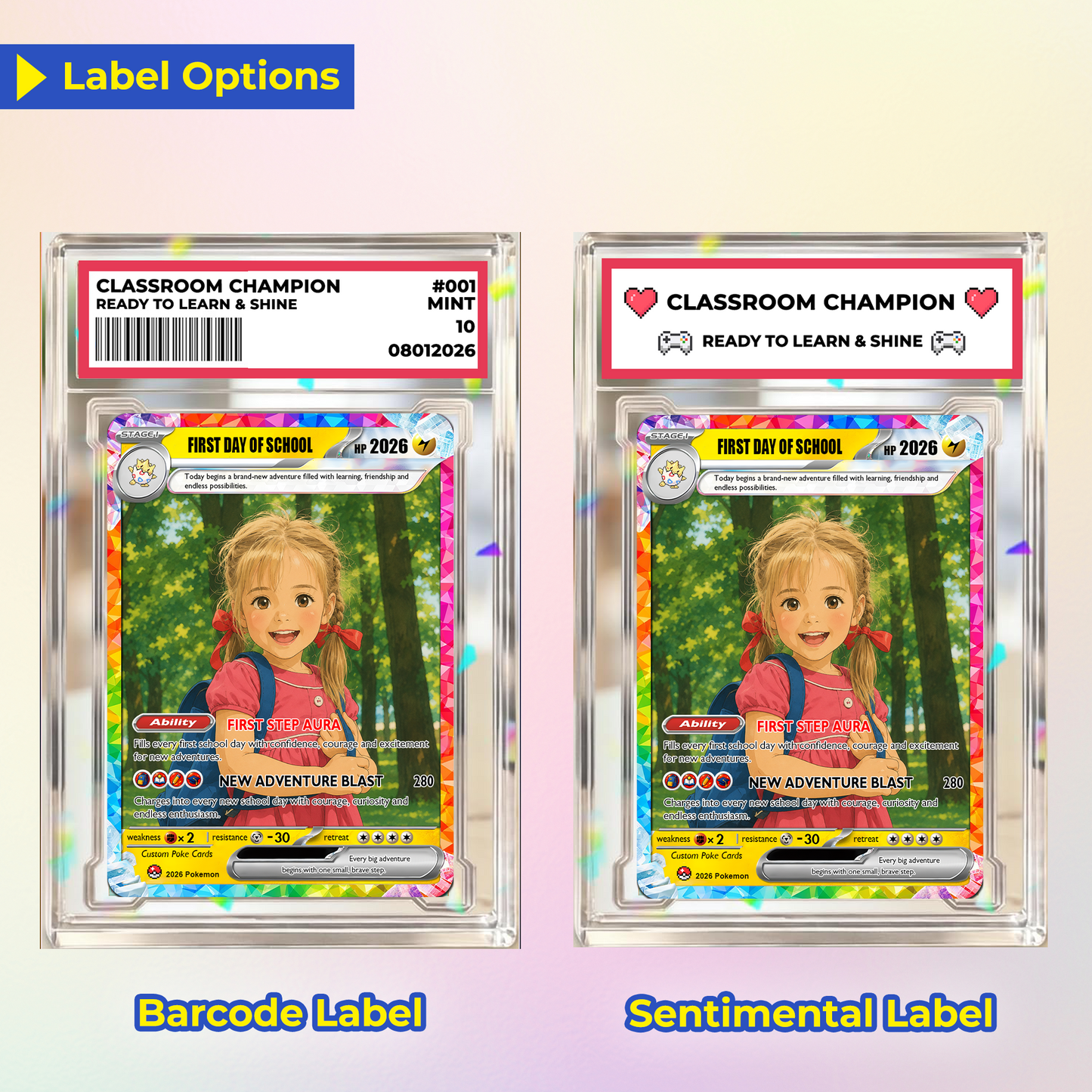 First Grade Custom Pokémon Card, First Day of School Personalized Pokémon Card, Customizable Animated Gift from Parents for Kids - Kindergarten Graduation Gift - CPC-BTS-23