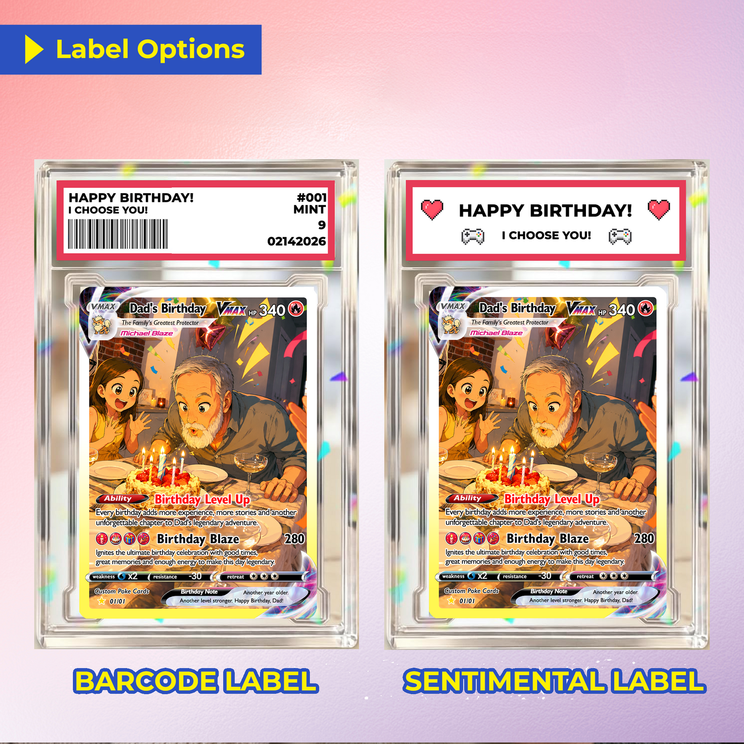 Happy Birthday Custom Pokémon Card for Dad - Personalized Pokémon Card by Animated Photo - Customizable Pokémon Gift from Kids, Wife for Dad & Husband - CPC-DOB-05