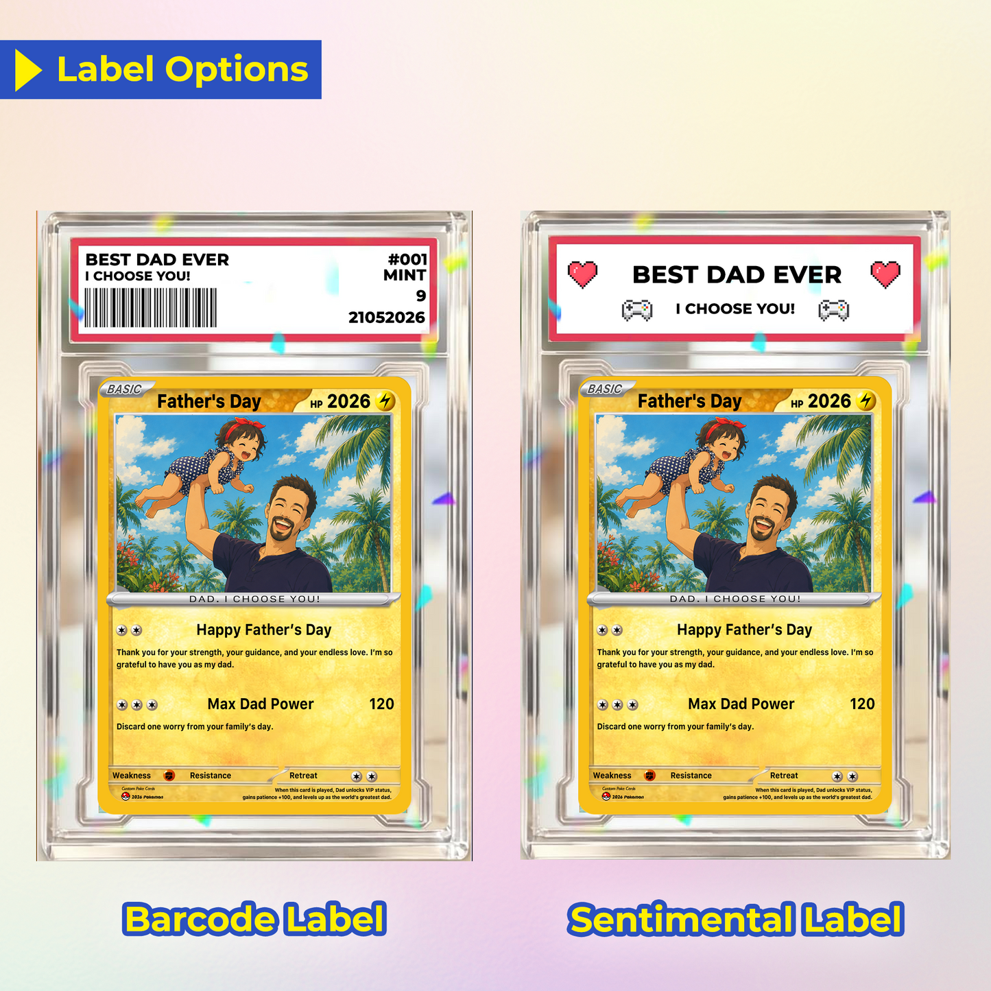 Funny Father’s Day Personalized Pokémon Card - Custom Pokémon Card for Trainer Dad - Comic Anime Style Customizable Gift from Supporter, Wife, Son & Daughter - CPC-111.B