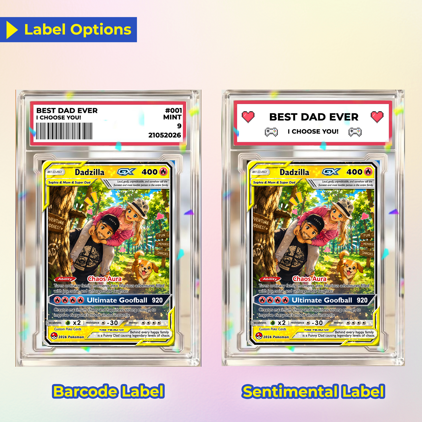 Unique Gift For a Funny Dad - Happy Father's Day Custom Pokémon Card - Comic Anime Style Personalized Pokémon Card for Funny Dad - Perfect Gift from Wife & Kids - CPC-123