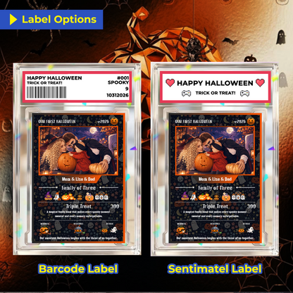 Custom Pokémon Card – First Halloween as a Family of Three, Halloween Anime Transformation Metal Card, Personalized Family of 3 Gift, New Family Keepsake - CPC-hlw-14