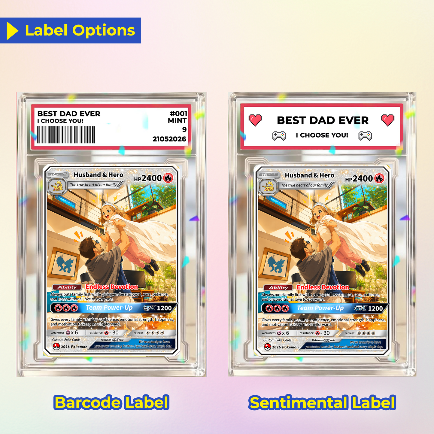 2026 Father's Day Custom Pokémon Card - Comic Anime Style Personalized Pokémon Card for Dad - Perfect Gift from Wife & Kids - CPC-118